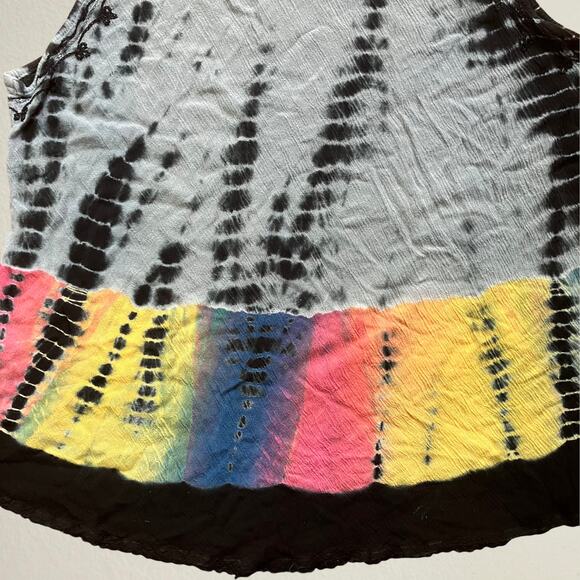 Tie dye tank top floral embroidery black rainbow bohemian fairycore hippie boho - Picture 5 of 8